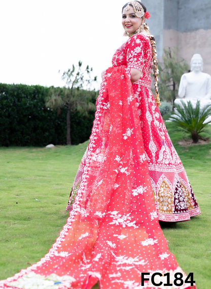 FC184 |  Made To Order (20-25 Days  ) |  Raw Silk  Lehenga |  Red | Party Wear | Wedding | Festival | Celebrity | Ring Ceremony