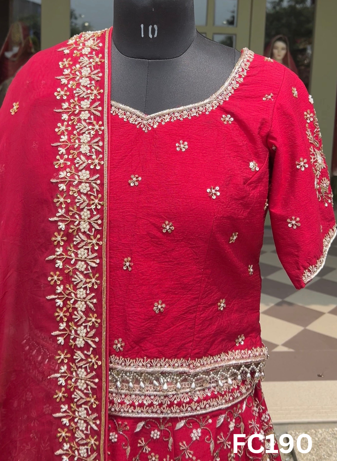 FC190  |  Made To Order (30-45 Days  ) |  Raw Silk  Lehenga |  Red | Party Wear | Wedding | Festival | Celebrity | Ring Ceremony