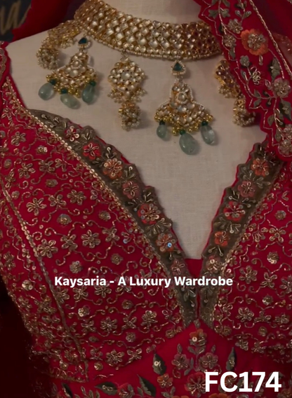 FC174 |  Made To Order (20-25 Days  ) |  Raw Silk  Lehenga |  Red   | Bridal Lehenga   | Party Wear | Wedding | Festival | Celebrity | Ring Ceremony