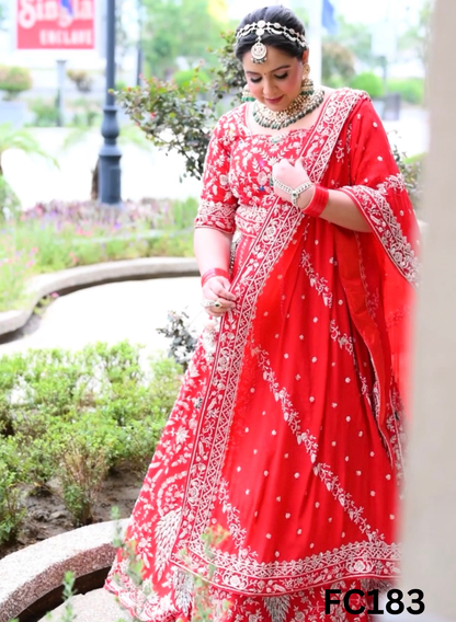 FC183 |  Made To Order (20-25 Days  ) |  Raw Silk  Lehenga |  Red | Party Wear | Wedding | Festival | Celebrity | Ring Ceremony