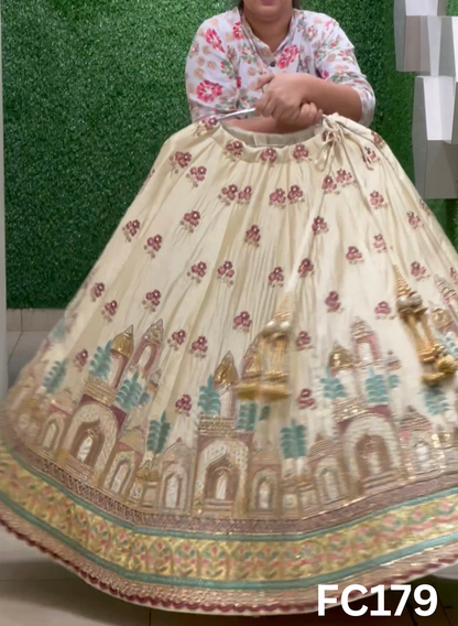 FC179 |  Made To Order (20-25 Days  ) |  Raw Silk  Lehenga |  Off White  | Party Wear | Wedding | Festival | Celebrity | Ring Ceremony