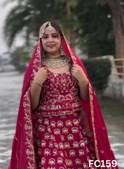 FC159 |  Made To Order (20-25 Days  ) |  Raw Silk  Lehenga |  Mehroon  | Bridal Lehenga   | Party Wear | Wedding | Festival | Celebrity | Ring Ceremony