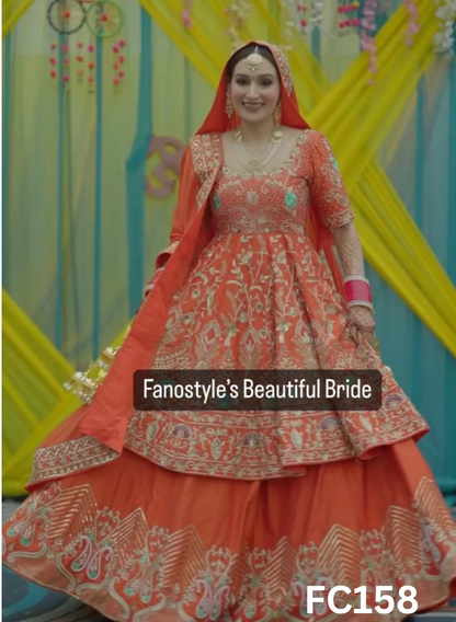 FC158 |  Made To Order (20-25 Days  ) |  Raw Silk  Lehenga |  Orange  | Bridal Lehenga   | Party Wear | Wedding | Festival | Celebrity | Ring Ceremony