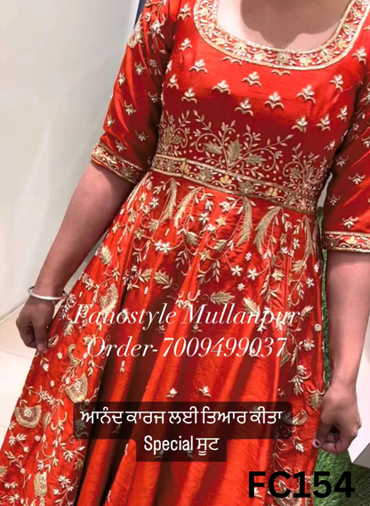 FC154 |  Made To Order (20-25 Days  ) | Raw  Silk Suit | Red Suit | Bridal Suit | Party Wear | Wedding | Festival | Celebrity | Ring Ceremony
