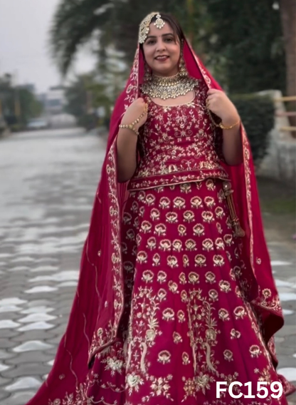 FC159 |  Made To Order (20-25 Days  ) |  Raw Silk  Lehenga |  Mehroon  | Bridal Lehenga   | Party Wear | Wedding | Festival | Celebrity | Ring Ceremony