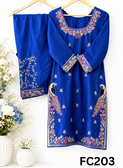 FC203 | Category - Crafted On Order | Raw Silk Suit |  Parrot Green | Party Wear | Wedding | Festival | Celebrity | Ring Ceremony