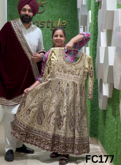 FC177  |  Made To Order (20-25 Days  ) |  Shimmer Anarkali   | Golden   | Party Wear | Wedding | Festival | Celebrity | Ring Ceremony