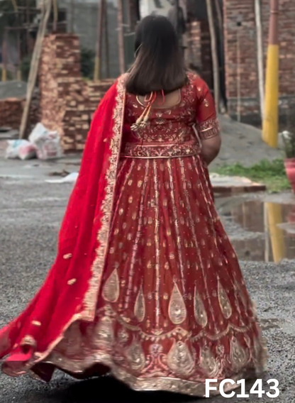FC143 |  Made To Order (20-25 Days  ) |  Shimmer  Lehenga  | Rust | Bridal Lehenga |  Party Wear | Wedding | Festival | Celebrity | Ring Ceremony