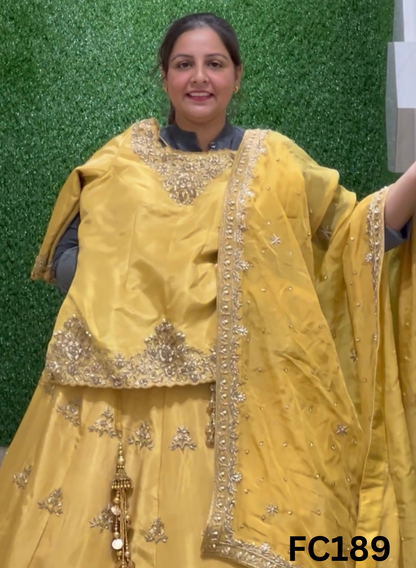 FC189   |  Made To Order (30-45Days  ) |  Shimmer Lehenga  | Golden   | Party Wear | Wedding | Festival | Celebrity | Ring Ceremony