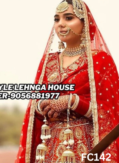 FC142 |  Made To Order (20-25 Days  ) |  Shimmer  Lehenga  |  Red  | Party Wear | Wedding | Festival | Celebrity | Ring Ceremony