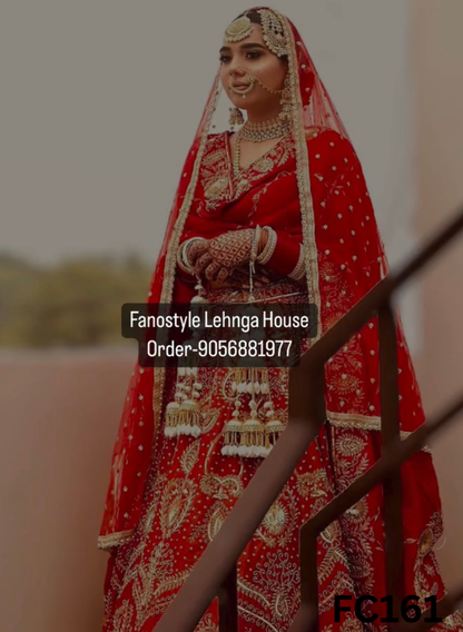 FC161  |  Made To Order (20-25 Days  ) |  Shimmer  Lehenga  | Red  | Bridal Lehenga |  Party Wear | Wedding | Festival | Celebrity | Ring Ceremony