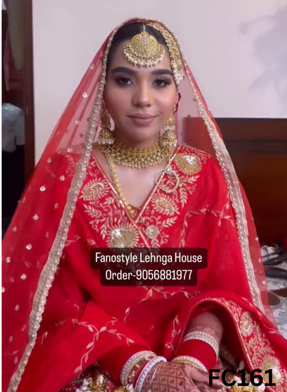 FC161  |  Made To Order (20-25 Days  ) |  Shimmer  Lehenga  | Red  | Bridal Lehenga |  Party Wear | Wedding | Festival | Celebrity | Ring Ceremony