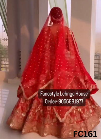 FC161  |  Made To Order (20-25 Days  ) |  Shimmer  Lehenga  | Red  | Bridal Lehenga |  Party Wear | Wedding | Festival | Celebrity | Ring Ceremony