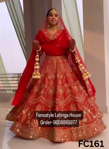 FC161  |  Made To Order (20-25 Days  ) |  Shimmer  Lehenga  | Red  | Bridal Lehenga |  Party Wear | Wedding | Festival | Celebrity | Ring Ceremony