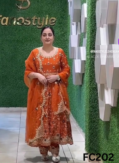 FC202 |  Made To Order (35-45 Days  ) |  Silk Anarkali | Orange  | Party Wear | Wedding | Festival | Celebrity | Ring Ceremony