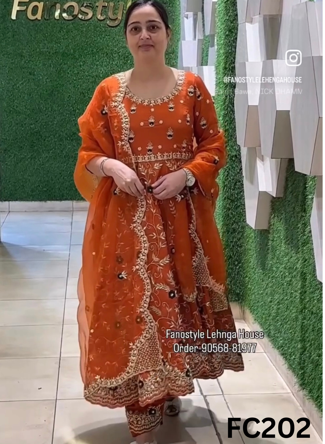 FC202 |  Made To Order (35-45 Days  ) |  Silk Anarkali | Orange  | Party Wear | Wedding | Festival | Celebrity | Ring Ceremony