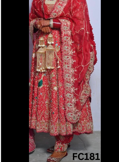 FC181 |  Made To Order (30-45Days  ) |  Silk  Anarkali Lehenga |  Red  | Party Wear | Wedding | Festival | Celebrity | Ring Ceremony