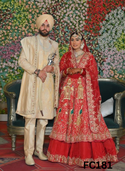 FC181 |  Made To Order (30-45Days  ) |  Silk  Anarkali Lehenga |  Red  | Party Wear | Wedding | Festival | Celebrity | Ring Ceremony