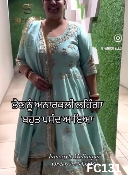 FC131 |  Made To Order (20-25 Days  ) |  Silk Anarkali Lehenga Suit  |  Sky Blue  | Party Wear | Wedding | Festival | Celebrity | Ring Ceremony