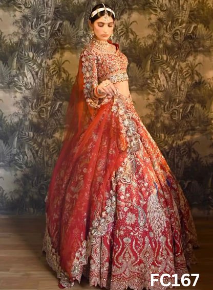 FC167  |  Made To Order (20-25 Days  ) | Silk  Lehenga |  Red |  Bridal Lehenga  | Party Wear | Wedding | Festival | Celebrity | Ring Ceremony