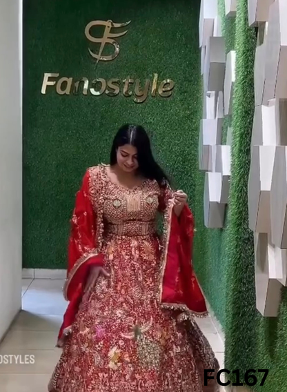 FC167  |  Made To Order (35-45 Days  ) | Silk  Lehenga |  Red |  Bridal Lehenga  | Party Wear | Wedding | Festival | Celebrity | Ring Ceremony