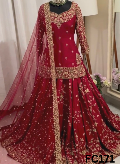 FC171   |  Made To Order (20-25 Days  ) | Silk  Lehenga |  Red  |  Bridal Lehenga  | Party Wear | Wedding | Festival | Celebrity | Ring Ceremony