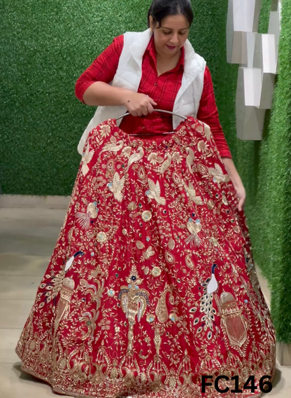 FC146  |  Made To Order (20-25 Days  ) | Silk  Lehenga |  Red |  Bridal Lehenga  | Party Wear | Wedding | Festival | Celebrity | Ring Ceremony