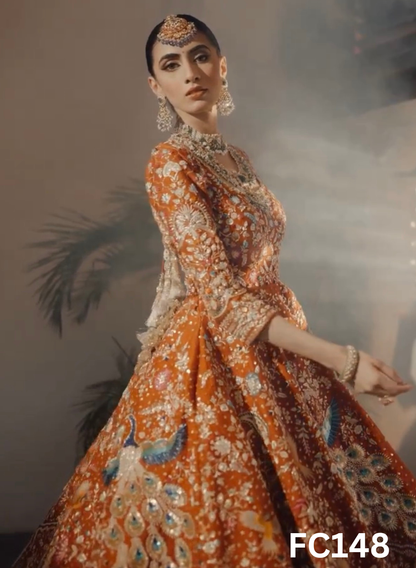 FC148 |  Made To Order (20-25 Days  ) | Silk  Lehenga |  Rust  |  Bridal Lehenga  | Party Wear | Wedding | Festival | Celebrity | Ring Ceremony