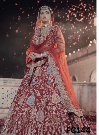 FC144  |  Made To Order (20-25 Days  ) | Silk  Lehenga |  Red |  Bridal Lehenga  | Party Wear | Wedding | Festival | Celebrity | Ring Ceremony