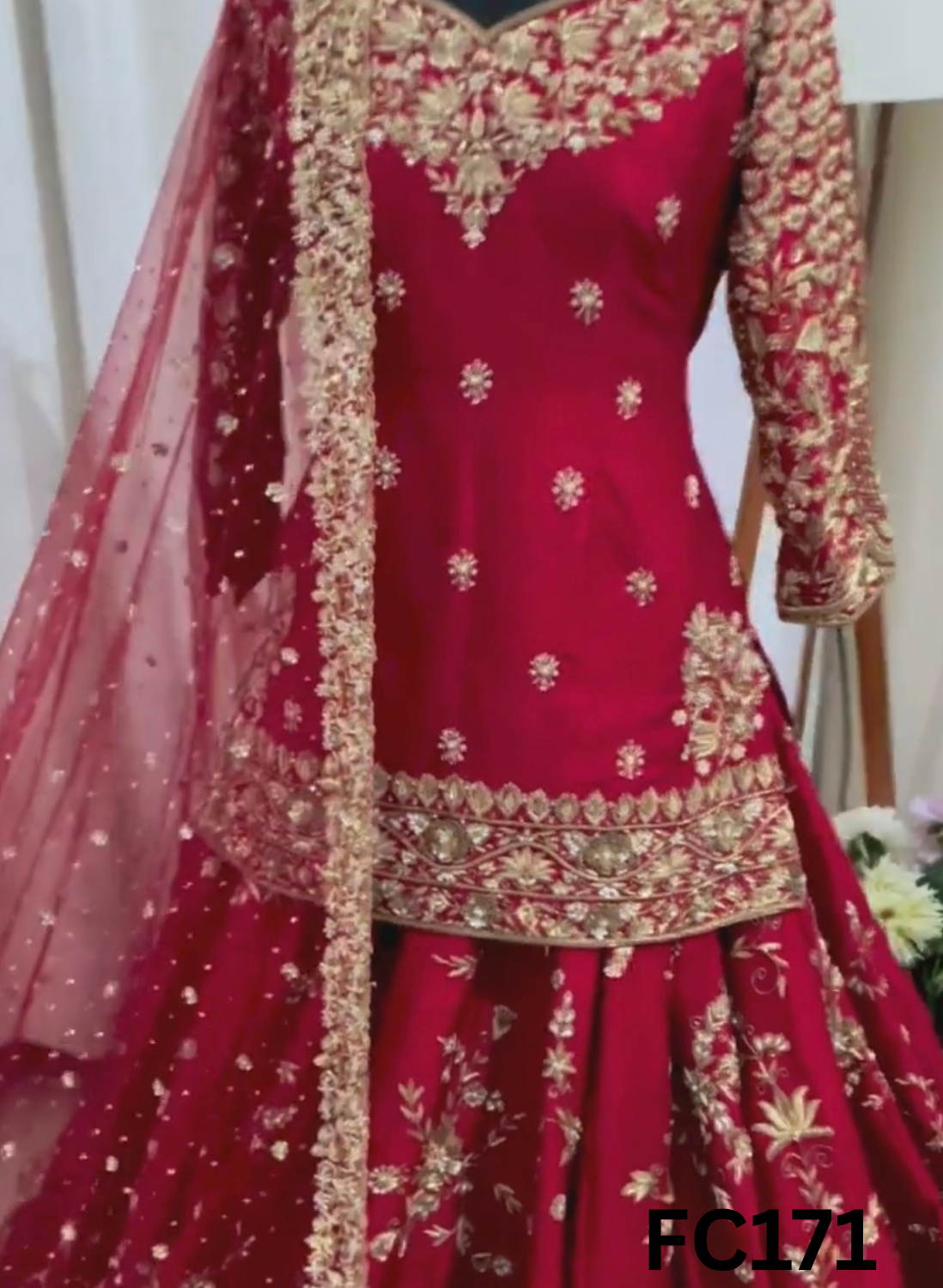 FC171   |  Made To Order (20-25 Days  ) | Silk  Lehenga |  Red  |  Bridal Lehenga  | Party Wear | Wedding | Festival | Celebrity | Ring Ceremony