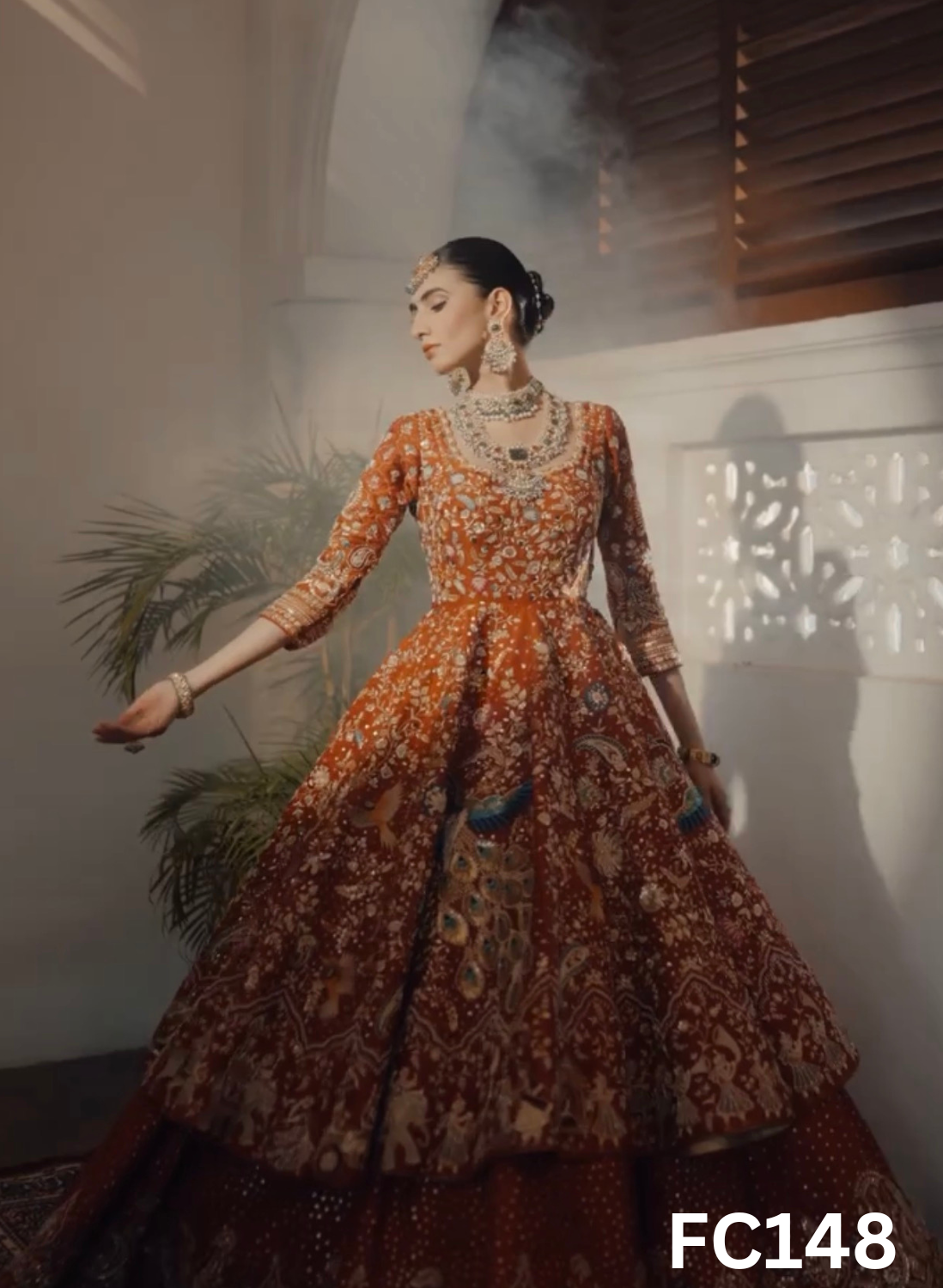 FC148 |  Made To Order (20-25 Days  ) | Silk  Lehenga |  Rust  |  Bridal Lehenga  | Party Wear | Wedding | Festival | Celebrity | Ring Ceremony