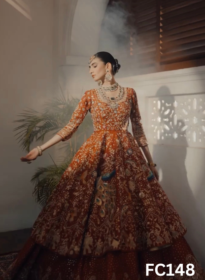 FC148 |  Made To Order (20-25 Days  ) | Silk  Lehenga |  Rust  |  Bridal Lehenga  | Party Wear | Wedding | Festival | Celebrity | Ring Ceremony