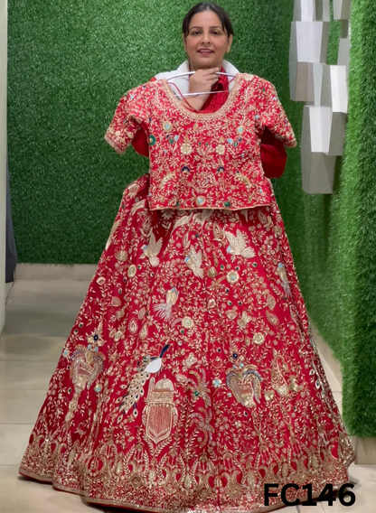 FC146  |  Made To Order (20-25 Days  ) | Silk  Lehenga |  Red |  Bridal Lehenga  | Party Wear | Wedding | Festival | Celebrity | Ring Ceremony