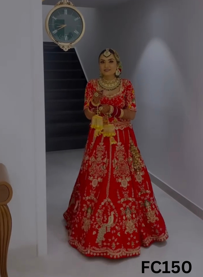 FC150   |  Made To Order (20-25 Days  ) | Silk  Lehenga |  Red |  Bridal Lehenga  | Party Wear | Wedding | Festival | Celebrity | Ring Ceremony