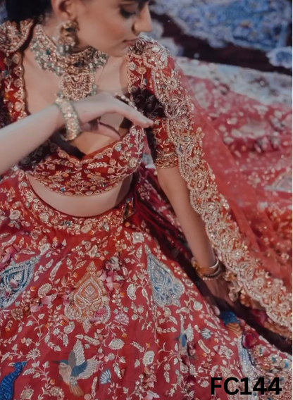 FC144  |  Made To Order (20-25 Days  ) | Silk  Lehenga |  Red |  Bridal Lehenga  | Party Wear | Wedding | Festival | Celebrity | Ring Ceremony