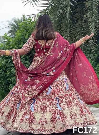 FC172 |  Navneet | Made To Order (35-45 Days  ) | Raw  Silk  Lehenga | Mheroon  |  Bridal Lehenga  | Party Wear | Wedding | Festival | Celebrity | Ring Ceremony