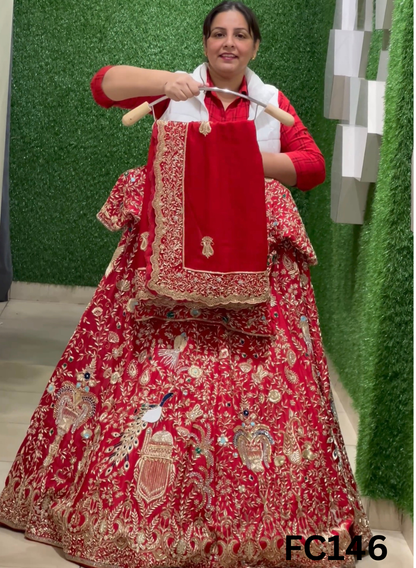 FC146  |  Made To Order (20-25 Days  ) | Silk  Lehenga |  Red |  Bridal Lehenga  | Party Wear | Wedding | Festival | Celebrity | Ring Ceremony