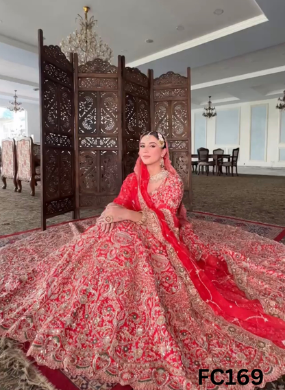 FC169 |  Made To Order (20-25 Days  ) | Silk  Lehenga | Red  |  Bridal Lehenga  | Party Wear | Wedding | Festival | Celebrity | Ring Ceremony