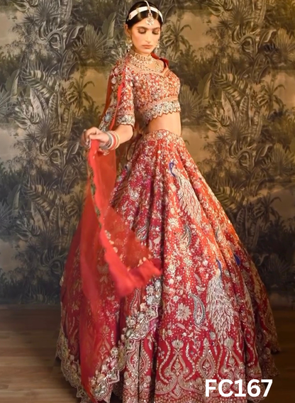 FC167  |  Made To Order (20-25 Days  ) | Silk  Lehenga |  Red |  Bridal Lehenga  | Party Wear | Wedding | Festival | Celebrity | Ring Ceremony