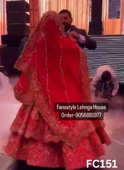 FC151  |  Made To Order (20-25 Days  ) | Silk  Lehenga |  Red  |  Bridal Lehenga  | Party Wear | Wedding | Festival | Celebrity | Ring Ceremony