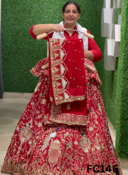 FC146  |  Made To Order (20-25 Days  ) | Silk  Lehenga |  Red |  Bridal Lehenga  | Party Wear | Wedding | Festival | Celebrity | Ring Ceremony