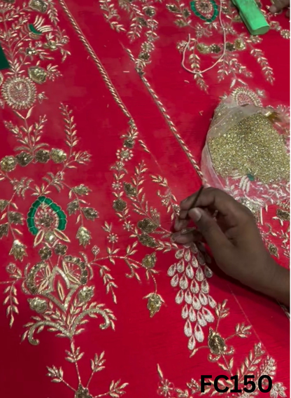 FC150   |  Made To Order (20-25 Days  ) | Silk  Lehenga |  Red |  Bridal Lehenga  | Party Wear | Wedding | Festival | Celebrity | Ring Ceremony