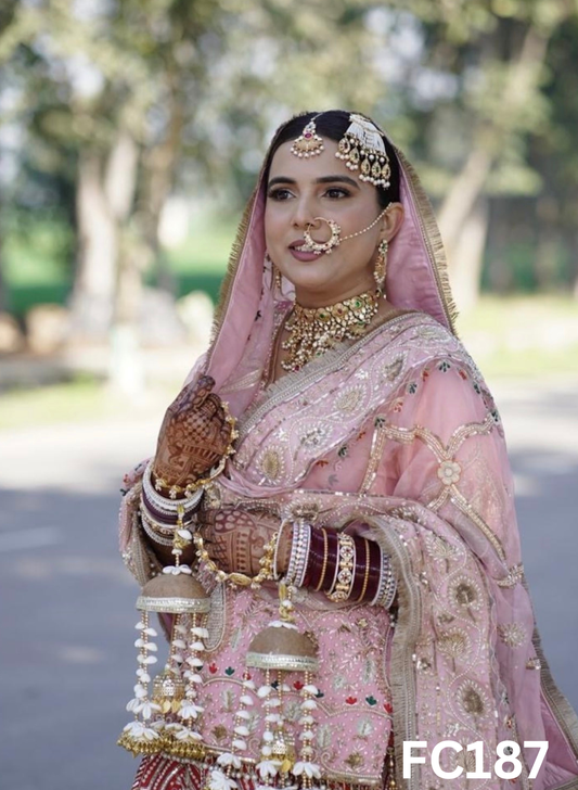 FC187  |  Made To Order (35-45 Days  ) |  Silk Lehenga |  Baby Pink And Red Contrast   |  Bridal Lehenga  | Party Wear | Wedding | Festival | Celebrity | Ring Ceremony