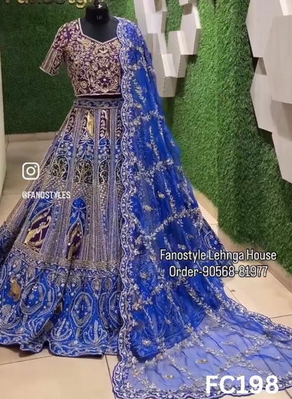 FC198 |  Made To Order (35-45 Days  ) |  Silk Lehenga | Purple And Royal Blue Contrast  |  Bridal Lehenga  | Party Wear | Wedding | Festival | Celebrity | Ring Ceremony