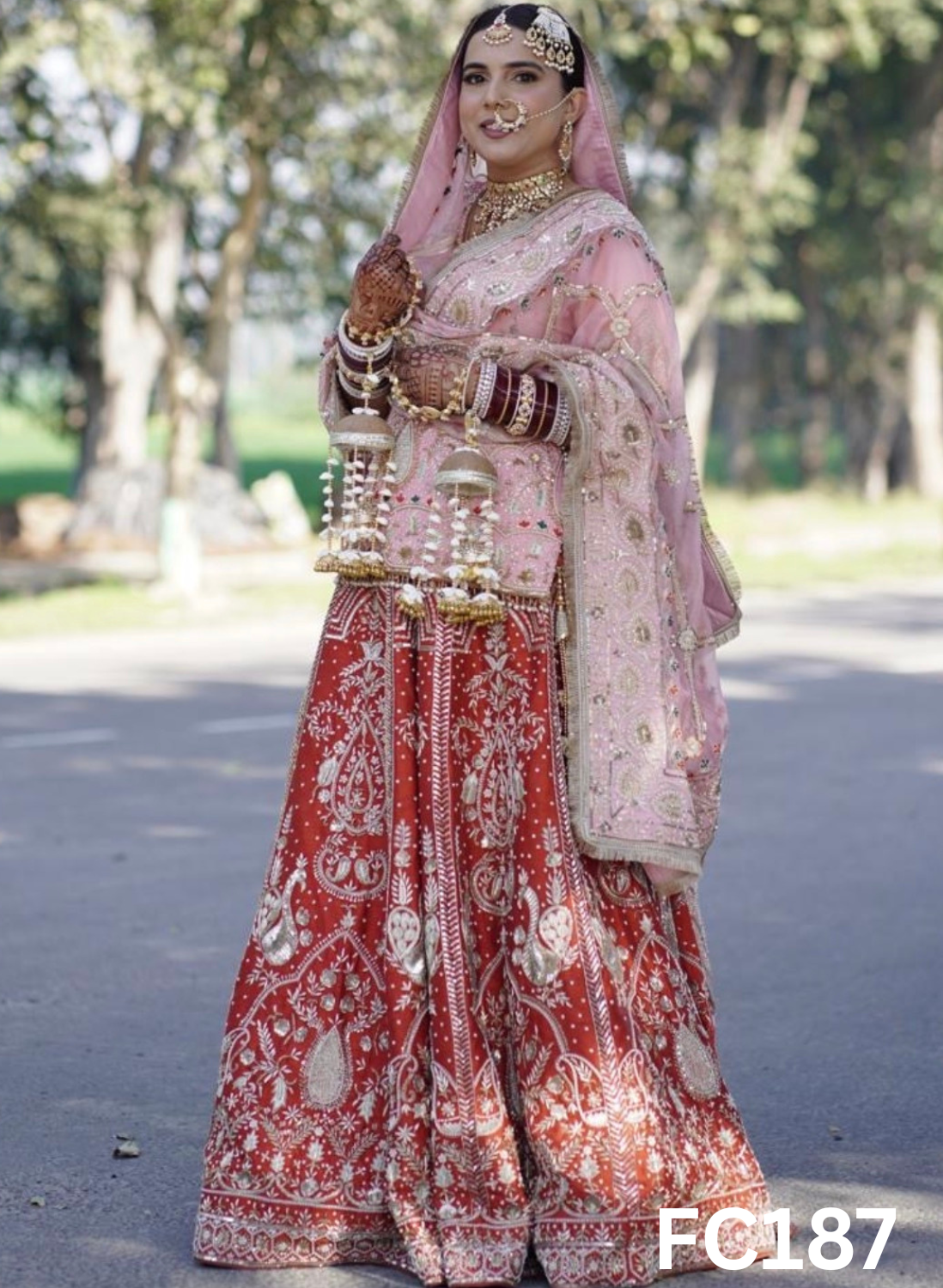 FC187  |  Made To Order (35-45 Days  ) |  Silk Lehenga |  Baby Pink And Red Contrast   |  Bridal Lehenga  | Party Wear | Wedding | Festival | Celebrity | Ring Ceremony