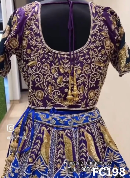 FC198 |  Made To Order (35-45 Days  ) |  Silk Lehenga | Purple And Royal Blue Contrast  |  Bridal Lehenga  | Party Wear | Wedding | Festival | Celebrity | Ring Ceremony