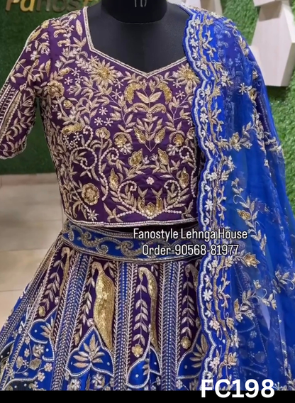 FC198 |  Made To Order (35-45 Days  ) |  Silk Lehenga | Purple And Royal Blue Contrast  |  Bridal Lehenga  | Party Wear | Wedding | Festival | Celebrity | Ring Ceremony