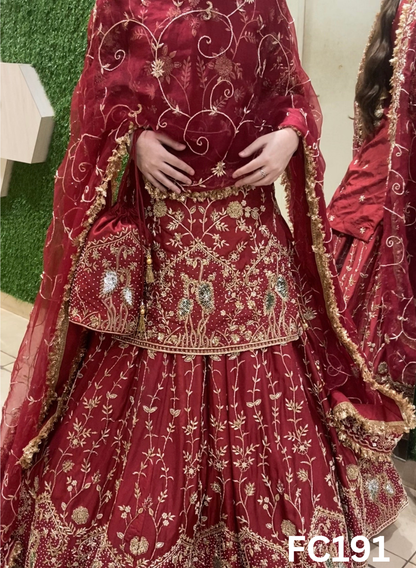 FC191  |  Made To Order (35-45 Days  ) |  Silk Lehenga |  Red  |  Bridal Lehenga  | Party Wear | Wedding | Festival | Celebrity | Ring Ceremony