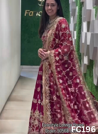 FC196 |  Made To Order (35-45 Days  ) |  Silk Lehenga |  Red  |  Bridal Lehenga  | Party Wear | Wedding | Festival | Celebrity | Ring Ceremony