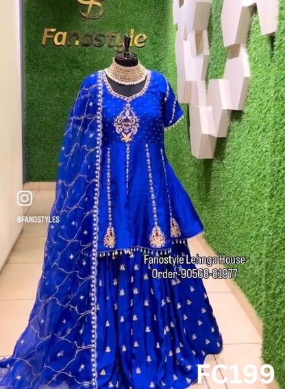 FC199 |  Made To Order (35-45 Days  ) |  Silk  Forak Lehenga |  Royal Blue | Party Wear | Wedding | Festival | Celebrity | Ring Ceremony